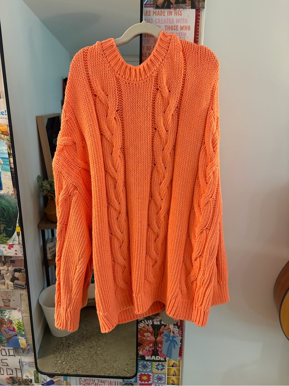 BDG Bright Orange Cable Knit Crewneck Sweater